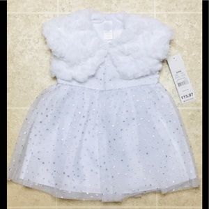 ⭐️ NEW ⭐️ GIRLS SPARKLY DRESS WITH FAUX FUR COAT
